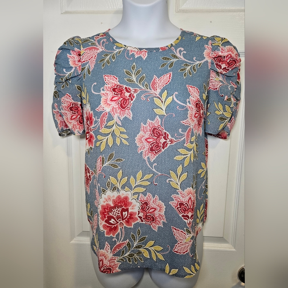 LOFT Floral Puff Sleeve Blouse. Size S